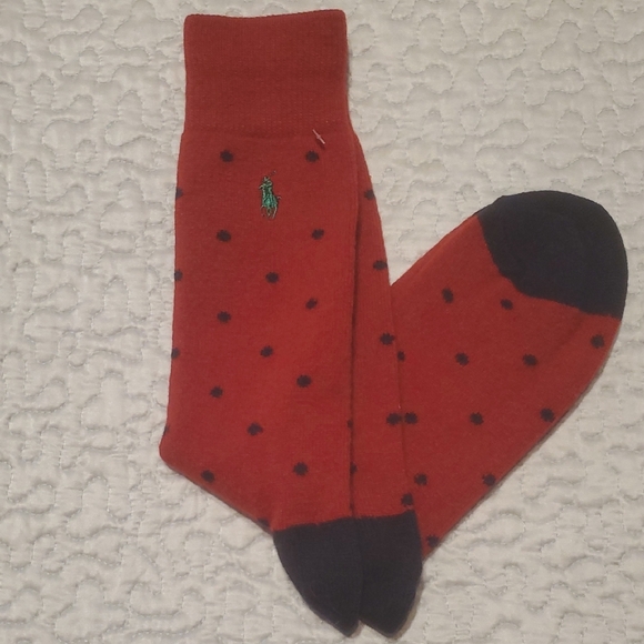Polo by Ralph Lauren Red Socks with Black Dots, NWOT. , Cashmere Blend - Picture 2 of 5